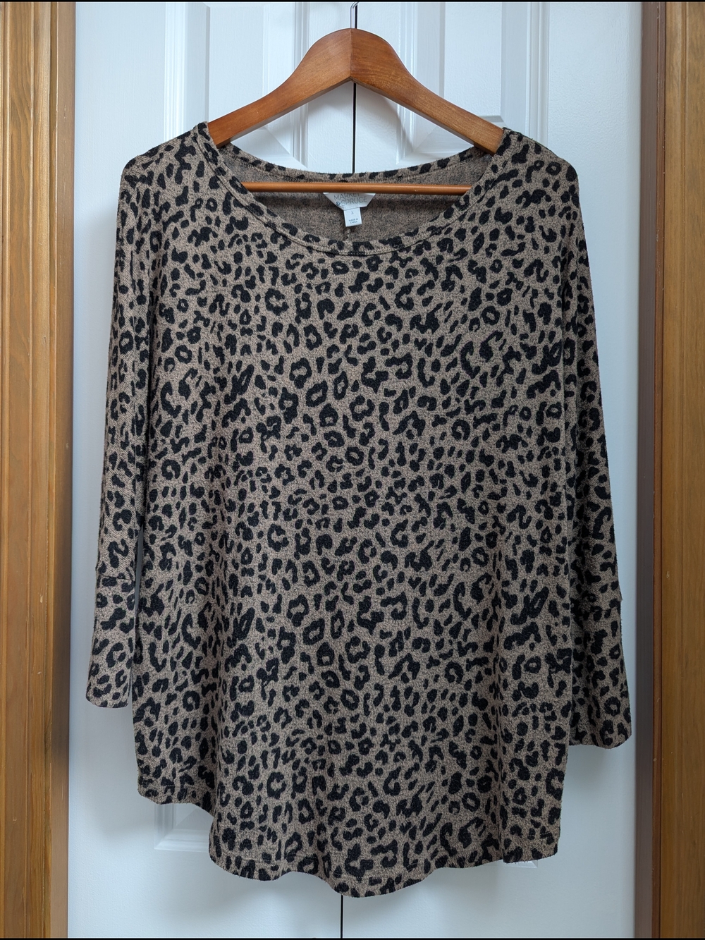 Market & Spruce Leopard Print Scoop Neck Top - Tan & Black